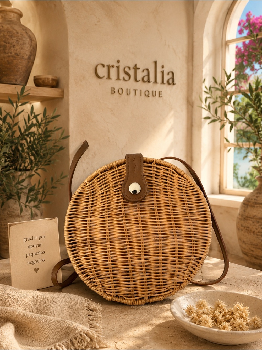 Zara Basics Round Raffia Crossbody Bag in Tan